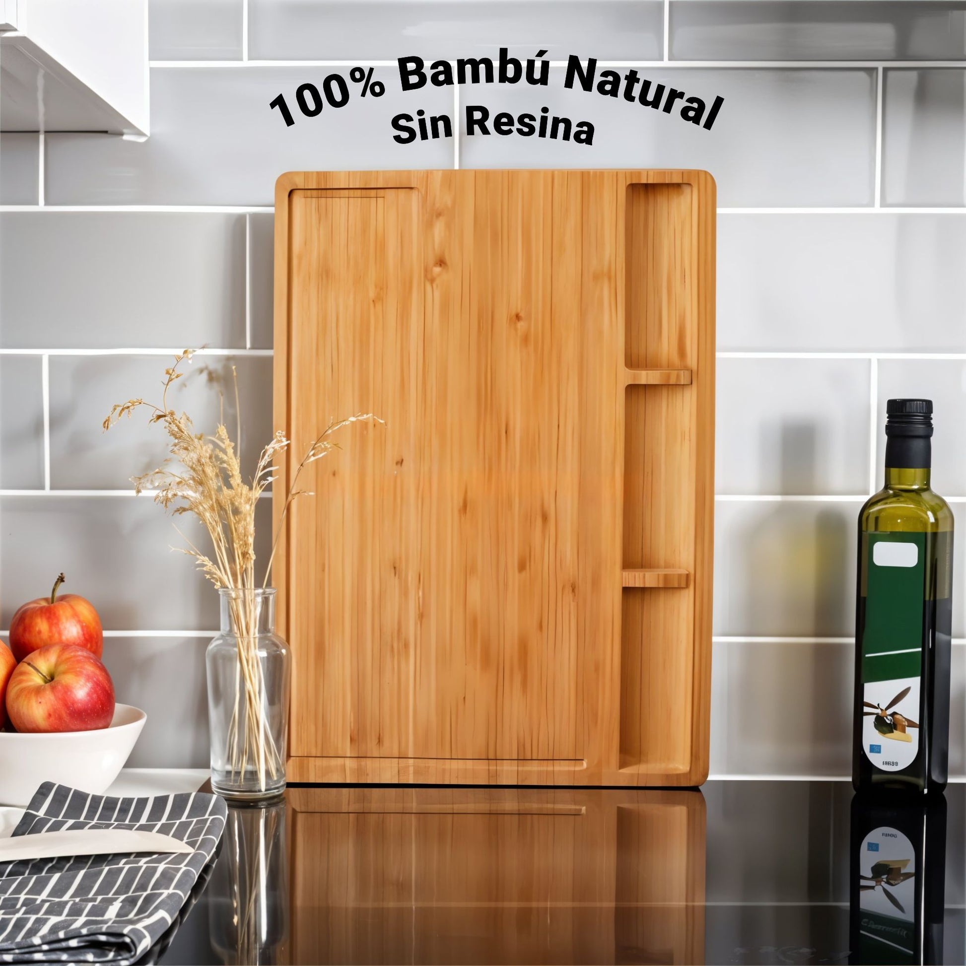 Fabricada en bambú 100% natural y sin resinas sintéticas, la tabla OmniMarket es una opción saludable y sostenible para quienes buscan calidad, diseño y respeto por los materiales naturales en su cocina.