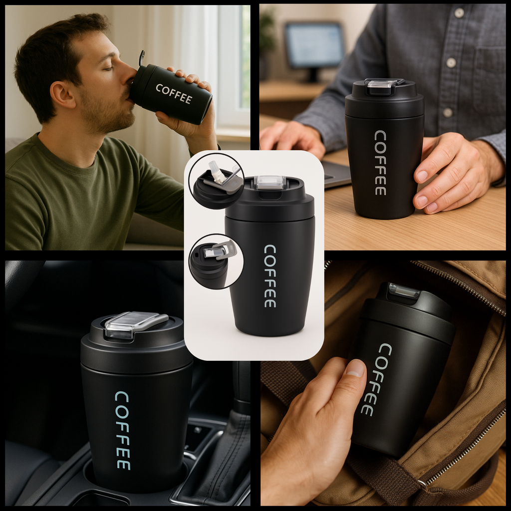 La taza térmica OmniMarket está diseñada para acompañarte en cada momento: desde el desayuno en casa, hasta reuniones en la oficina, viajes en coche o traslados diarios. Su formato compacto y funcionalidad 2 en 1 la hacen ideal para cualquier situación.